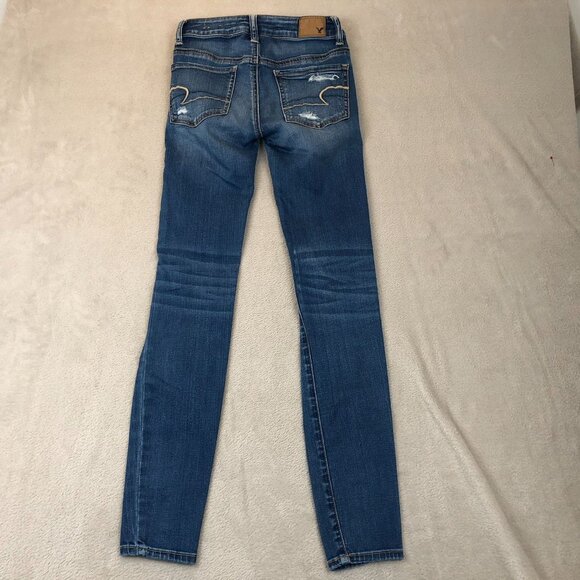 American Eagle Outfitters Womens Jeans Size 00 Blue Denim Distressed Jeggings - Picture 13 of 13